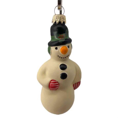 Vaillancourt Folk Art "Tiny Snowman With Hat" Glass Ornament