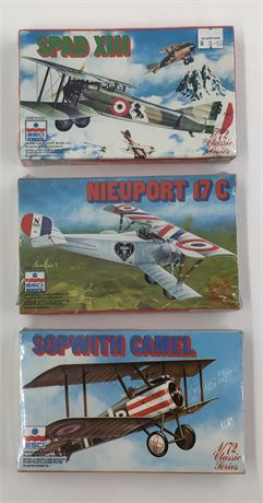 3 NOS 1983 ESCI Biplane 1/72 Classic Series Airplane Model Kits,Unopened