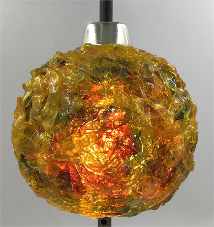Mid Century Modern Lemon & Rainbow Lucite Spun Ribbon Orb Pendant Lamp