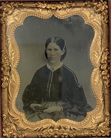 Victorian Civil War Refined Young Woman with Book Ambrotype, Ladow Family