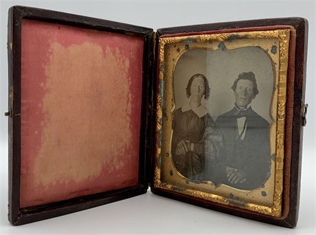 Victorian 1850s Hand Tinted Husband & Wife Ambrotype, Ladow Family