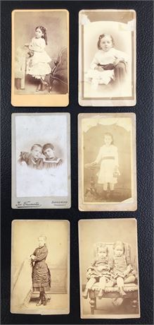 6 Civil War-1890s Children Carte de Visite Photographs, USA & Germany
