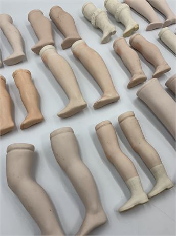 12 Pairs of Vintage Bisque Doll Legs, 3 1/2” to 5 1/2” Length