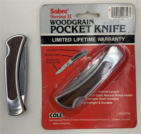 2 Sabre Series II 4” Woodgrain Pocket Knives - 1 NOS