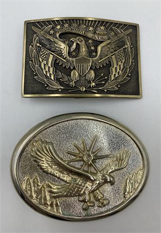 2 Vintage Embossed Eagle Belt Buckles
