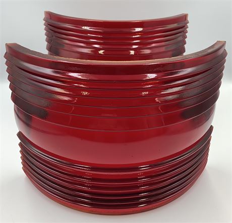 Pair Large Antique Maritime Ship Lantern Red Ribbed Glass Lenses, Great Lakes