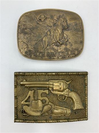 2 Vintage Belt Buckles: 1976 Smith & Wesson & 45 Western Revolver