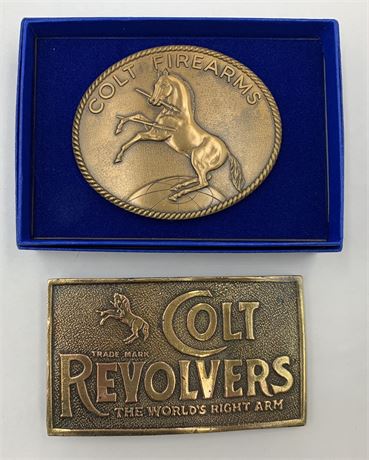 2 Vintage Belt Buckles: Colt Revolvers & Colt Firearms