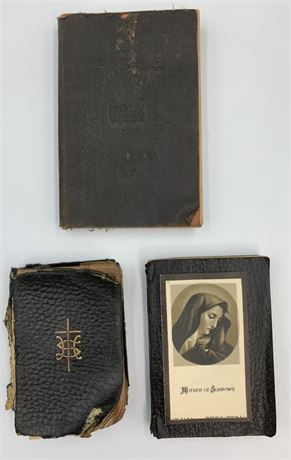 3 Antique Catholic Devotions & Prayers Book,Holy Week & Purgatorian Society Book