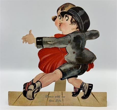 Stand Up 1920s-30s Mechanical Dancing Vintage Paper Valentine