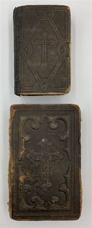 2 Antique German Catholic Embossed Leather Cross Prayer Books