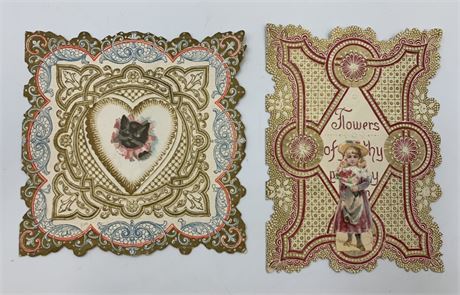2 Antique Embossed Paper Cat Valentine Cards