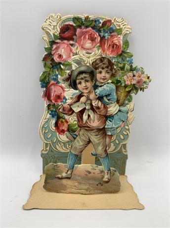 2 Antique Stand Up Pop Up Embossed Paper Valentines