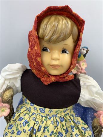 Large 13” M J Hummel Apple Tree Girl Porcelain Doll Sitting in Tree