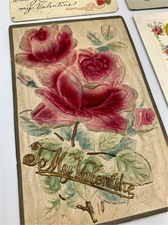 4 pc 1909-1913 Antique Valentine Postcard Lot, One cent Stamp