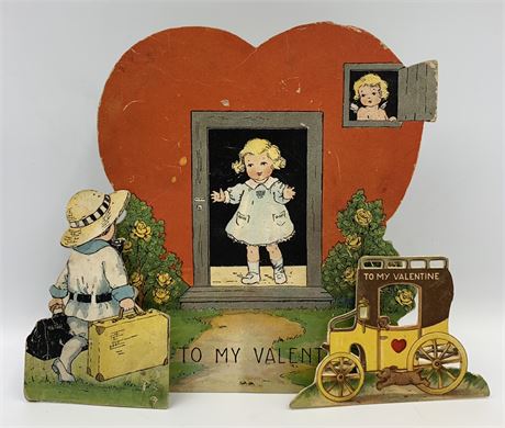 Large 5 1/2” x 6” Antique 1919 Stand Up Valentine