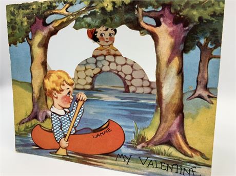 Large 6” x 4 3/4” Stand Up Vintage Canoe Valentine