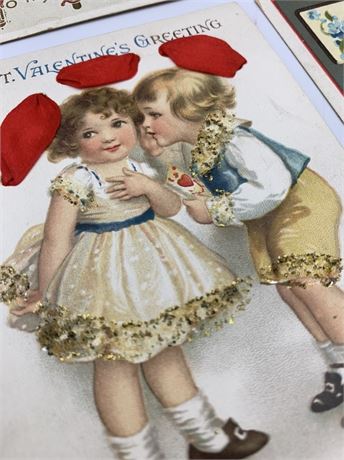 4 pc 1911-1914 Antique Valentine Postcard Lot, One cent Stamp