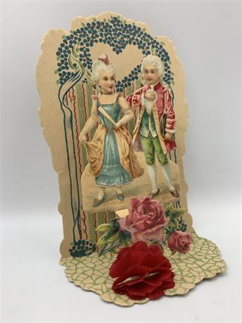 3 Antique Stand Up Pop Up Floral Embossed Paper Honeycomb Valentines