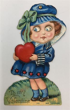 Stand Up 1920s-30s Mechanical Googly Eyed Girl Swivel Head Vintage Valentine