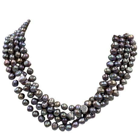 Luminous 4 Strand Hand Knotted Baroque Peacock Pearl Necklace