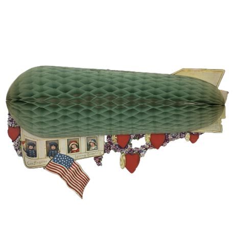 Antique Honeycomb Zeppelin US Flag Los Angeles Large 14” Hanging Valentine