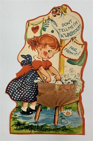 Vintage Honeycomb Washing Girl Large 9” Valentine