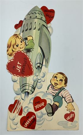 1950s Mechanical Vintage Atomic Large 10 1/2” Rocket Valentine