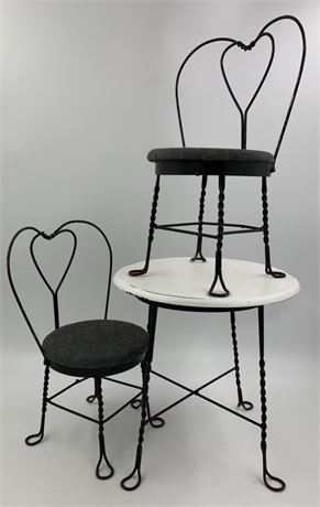 Antique Large Doll Size Soda Parlor Iron Table & Chair Set