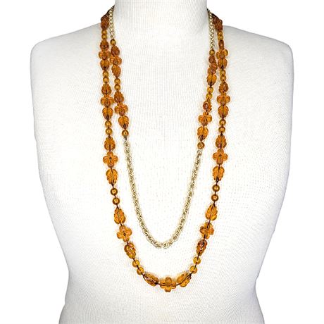 1970s Sarah Coventry Faux Amber Leaves Necklace Pair