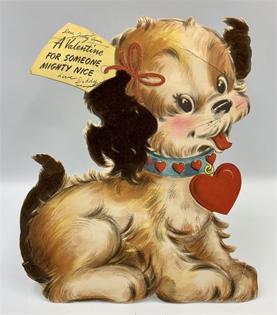 Large 8 5/8” Flocked Velveteen Stand Up Vintage Puppy Valentine