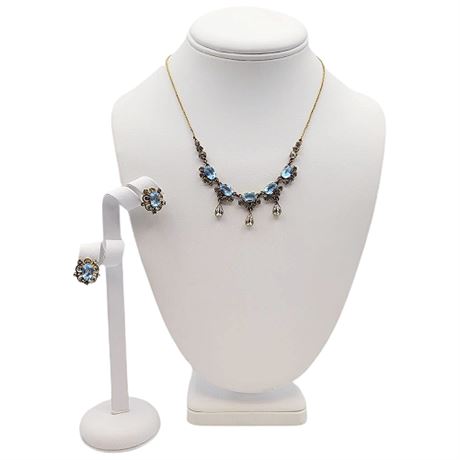 Vintage Aurea Rhinestone Necklace & Earrings Set