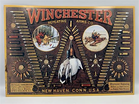 Embossed Winchester Repeating Arms Co. Hunting Supplies Advertising Sign