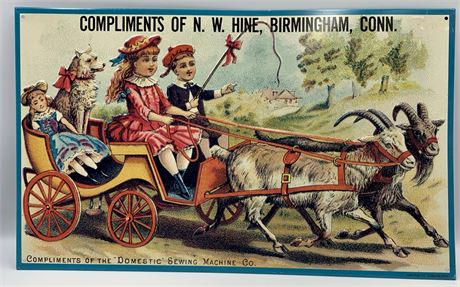 Embossed Domestic Sewing Machine Co. Children in Goat Carriage Advertising Sign