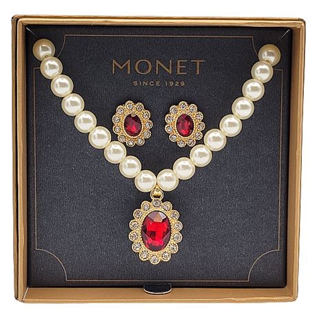 New in Box Monet Faux Pearl Necklace & Earring Set