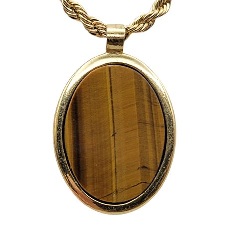 Vintage Genuine Tiger Eye Pendant Necklace
