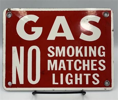 Vintage Red & White Porcelain GAS 8” x 6” Warning Sign