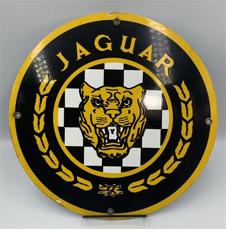 11 7/8” Jaguar Porcelain Automotive Vintage 1980s era Advertising Sign