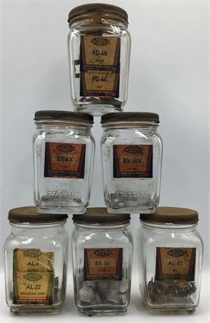 6 pc 1930s Service Station Standard Motor Products Automobile Repair Parts Jars