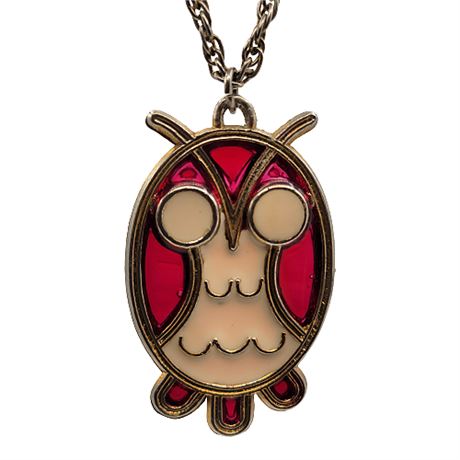 1970s Signed "Stained Glass" Owl Pendant Necklace