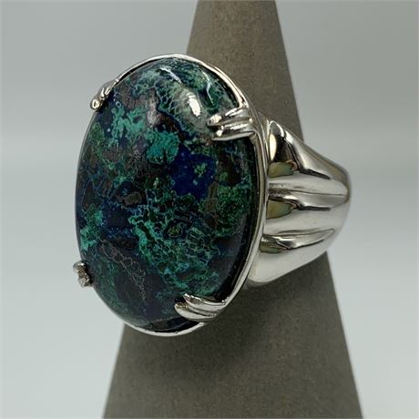 Superb 22x15mm Chrysocolla Oval Cabochon Sterling Silver Ring, sz 8.75