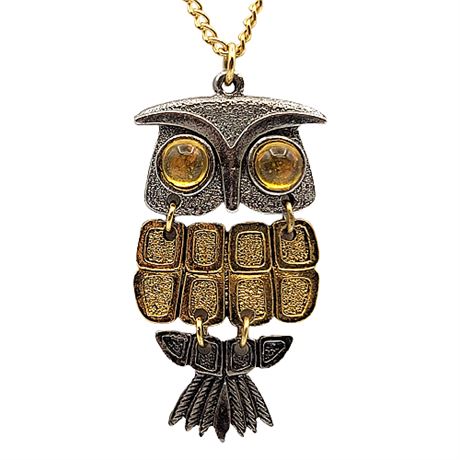1970s Small Articulated Owl Pendant Necklace