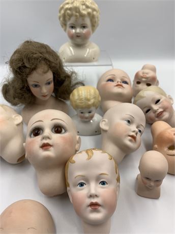 14 pc Bisque Vintage Hand Painted Doll Head Lot, Frances Reedy