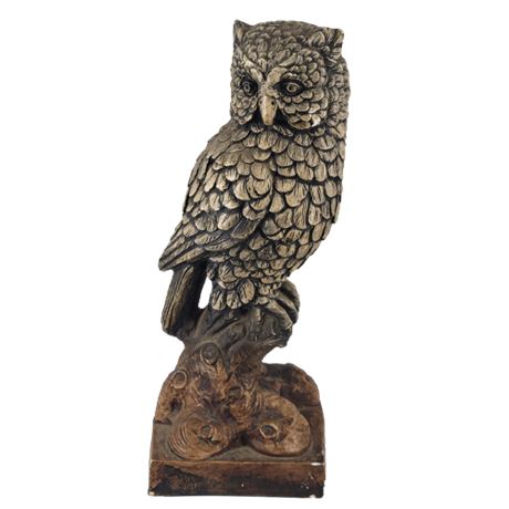 Vintage Large Owl on Branch Statue