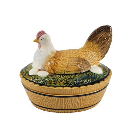 Vintage Ceramic Hen on a Nest Dish w/ Lid