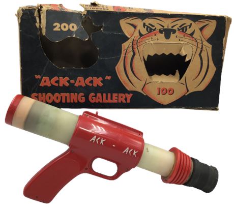 1950s Pistol Burp Pump Ack-Ack Rapid Fire Shot Toy Gun in Original Target Box