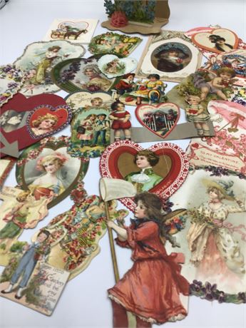 30 pc Antique Die Cut, Pop Up, Heart, Floral, Children Valentine Lot