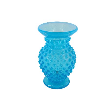 Vintage Blue Glass Opalescent Hobnail Vase