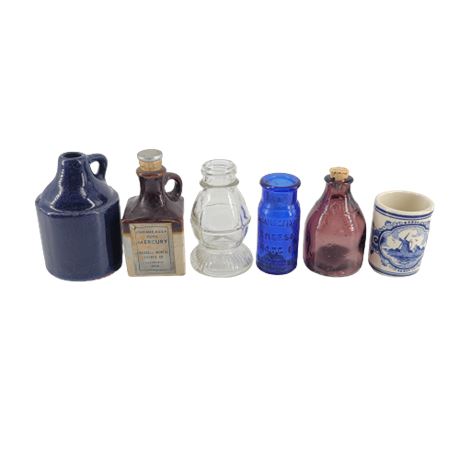 Vintage Miniature Glass Bottle / Stoneware Lot