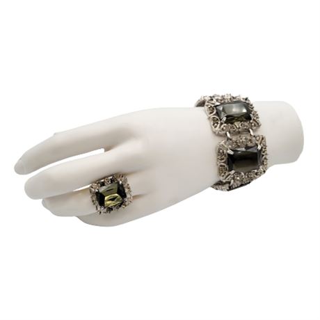 1962 Sarah Coventry Celebrity Smoky Quartz Cocktail Bracelet & Ring Set